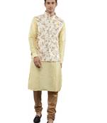 Manish creations men's floral pattan ethnic silk blend kurta sets with nehru jacket