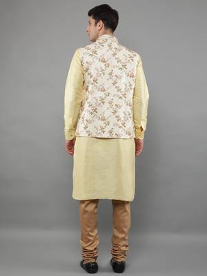Manish creations men's floral pattan ethnic silk blend kurta sets with nehru jacket 2
