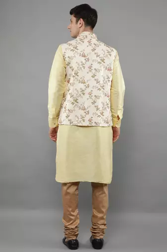 Manish creations men's floral pattan ethnic silk blend kurta sets with nehru jacket