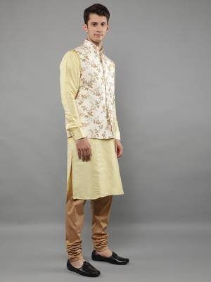 Manish creations men's floral pattan ethnic silk blend kurta sets with nehru jacket 3