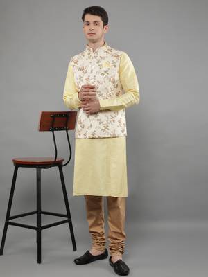 Manish creations men's floral pattan ethnic silk blend kurta sets with nehru jacket 5