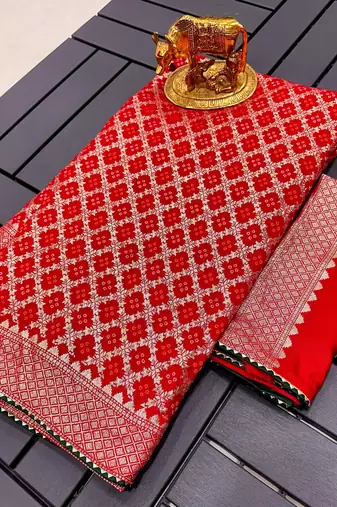 Red Kolkata Viscose Gharchola Saree