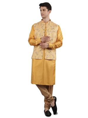 Manish creations men's floral pattan ethnic silk blend kurta sets with nehru jacket 1