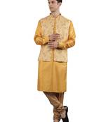 Manish creations men's floral pattan ethnic silk blend kurta sets with nehru jacket