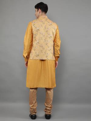 Manish creations men's floral pattan ethnic silk blend kurta sets with nehru jacket 2