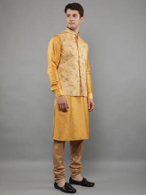 Manish creations men's floral pattan ethnic silk blend kurta sets with nehru jacket 3