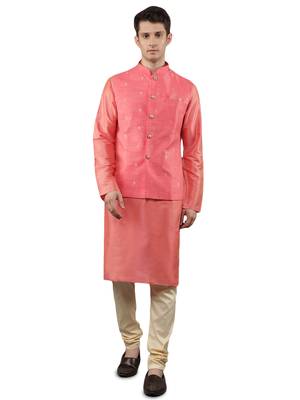 Manish creations men's woven pattan ethnic silk blend kurta sets with nehru jacket 1