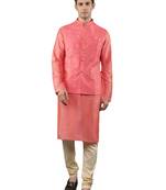 Manish creations men's woven pattan ethnic silk blend kurta sets with nehru jacket