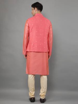 Manish creations men's woven pattan ethnic silk blend kurta sets with nehru jacket 2