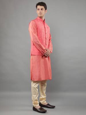 Manish creations men's woven pattan ethnic silk blend kurta sets with nehru jacket 3
