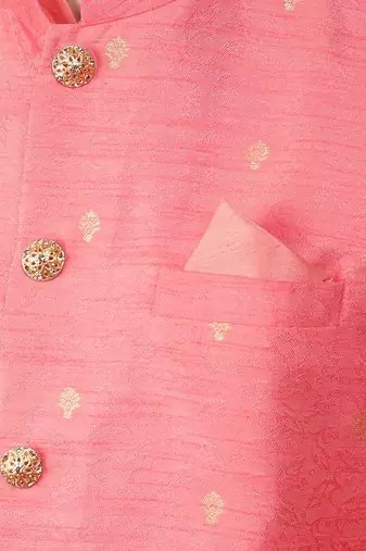 Manish creations men's woven pattan ethnic silk blend kurta sets with nehru jacket