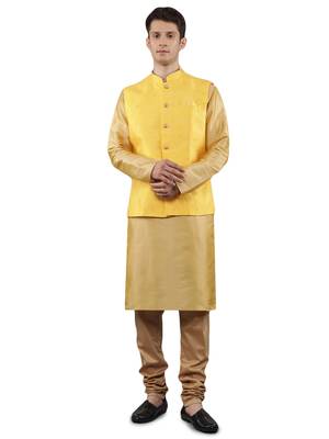 Manish creations men's woven pattan ethnic silk blend kurta sets with nehru jacket 1