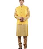Manish creations men's woven pattan ethnic silk blend kurta sets with nehru jacket