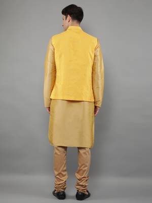 Manish creations men's woven pattan ethnic silk blend kurta sets with nehru jacket 2