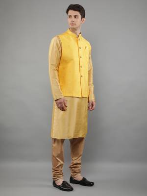 Manish creations men's woven pattan ethnic silk blend kurta sets with nehru jacket 3