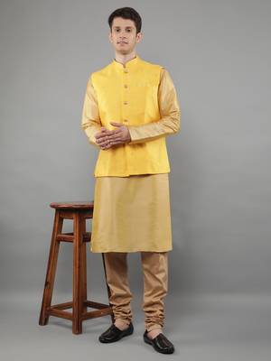 Manish creations men's woven pattan ethnic silk blend kurta sets with nehru jacket 5