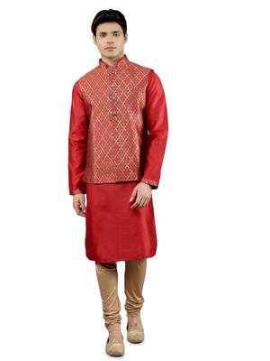 Manish creations men's ethnic motifs silk blend kurta sets with nehru jacket 1