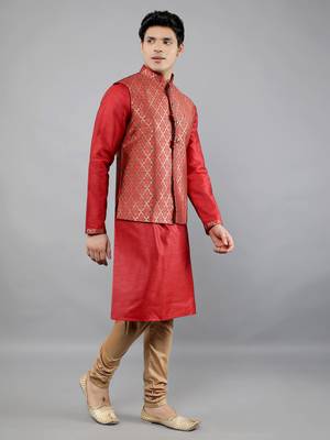 Manish creations men's ethnic motifs silk blend kurta sets with nehru jacket 3