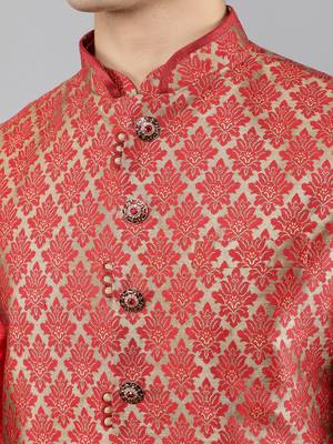 Manish creations men's ethnic motifs silk blend kurta sets with nehru jacket 4