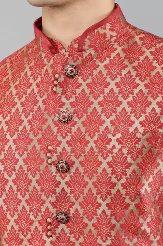 Manish creations men's ethnic motifs silk blend kurta sets with nehru jacket