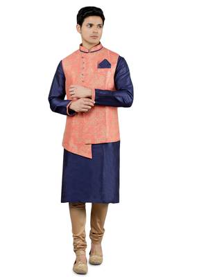 Manish creations men's floral pattan ethnic silk blend kurta sets with nehru jacket 1