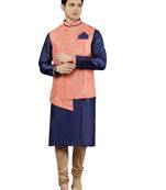 Manish creations men's floral pattan ethnic silk blend kurta sets with nehru jacket