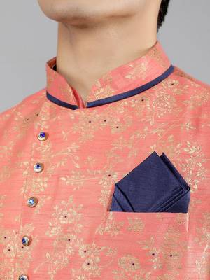 Manish creations men's floral pattan ethnic silk blend kurta sets with nehru jacket 4