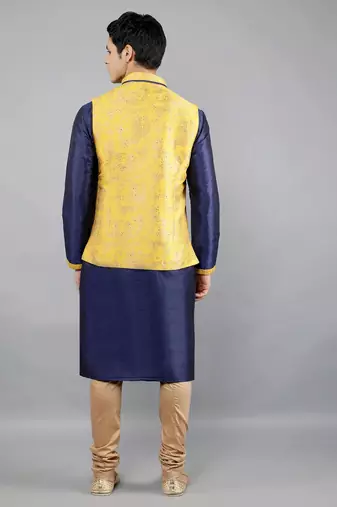 floral pattan ethnic silk blend kurta sets with nehru jacket