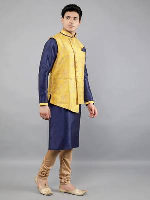 floral pattan ethnic silk blend kurta sets with nehru jacket 3