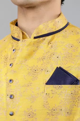 floral pattan ethnic silk blend kurta sets with nehru jacket
