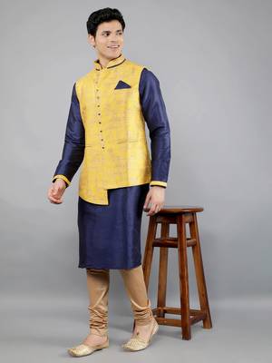 floral pattan ethnic silk blend kurta sets with nehru jacket 5