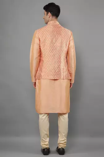 Manish creations men's ethnic motifs silk blend kurta sets with nehru jacket