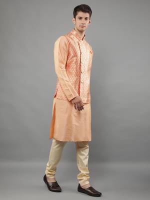 Manish creations men's ethnic motifs silk blend kurta sets with nehru jacket 3