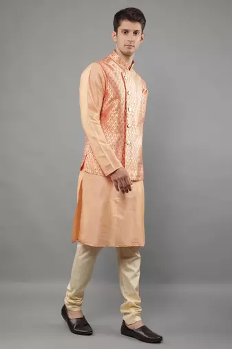 Manish creations men's ethnic motifs silk blend kurta sets with nehru jacket