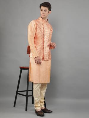 Manish creations men's ethnic motifs silk blend kurta sets with nehru jacket 5