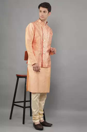 Manish creations men's ethnic motifs silk blend kurta sets with nehru jacket