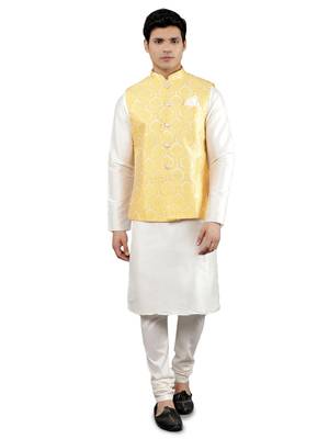 Manish creations men's woven pattan ethnic silk blend kurta sets with nehru jacket 1