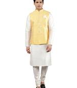 Manish creations men's woven pattan ethnic silk blend kurta sets with nehru jacket