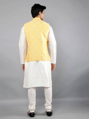 Manish creations men's woven pattan ethnic silk blend kurta sets with nehru jacket 2