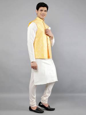 Manish creations men's woven pattan ethnic silk blend kurta sets with nehru jacket 3