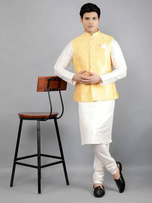 Manish creations men's woven pattan ethnic silk blend kurta sets with nehru jacket 5