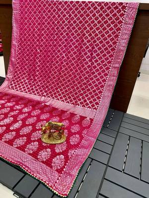 Hot Pink Kolkata Viscose Gharchola Saree 1