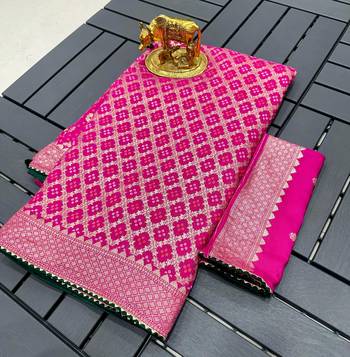 Hot Pink Kolkata Viscose Gharchola Saree 2