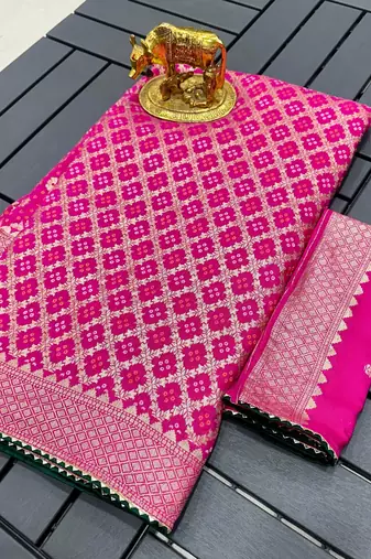Hot Pink Kolkata Viscose Gharchola Saree