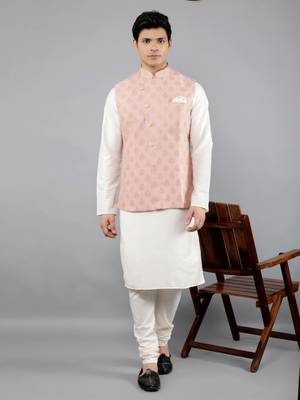 Manish creations men's ethnic motifs silk blend kurta sets with nehru jacket 5