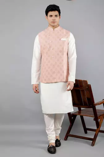 Manish creations men's ethnic motifs silk blend kurta sets with nehru jacket