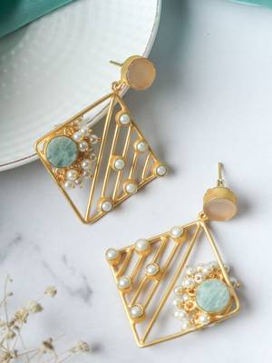 Handcrafted matte plated pastel stone earring 1