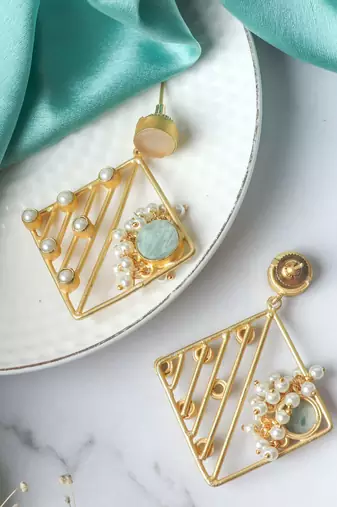 Handcrafted matte plated pastel stone earring