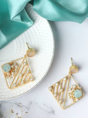Handcrafted matte plated pastel stone earring 3