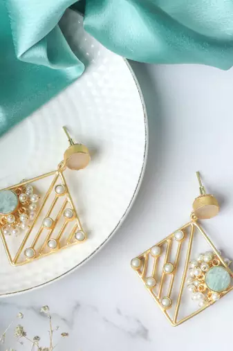 Handcrafted matte plated pastel stone earring